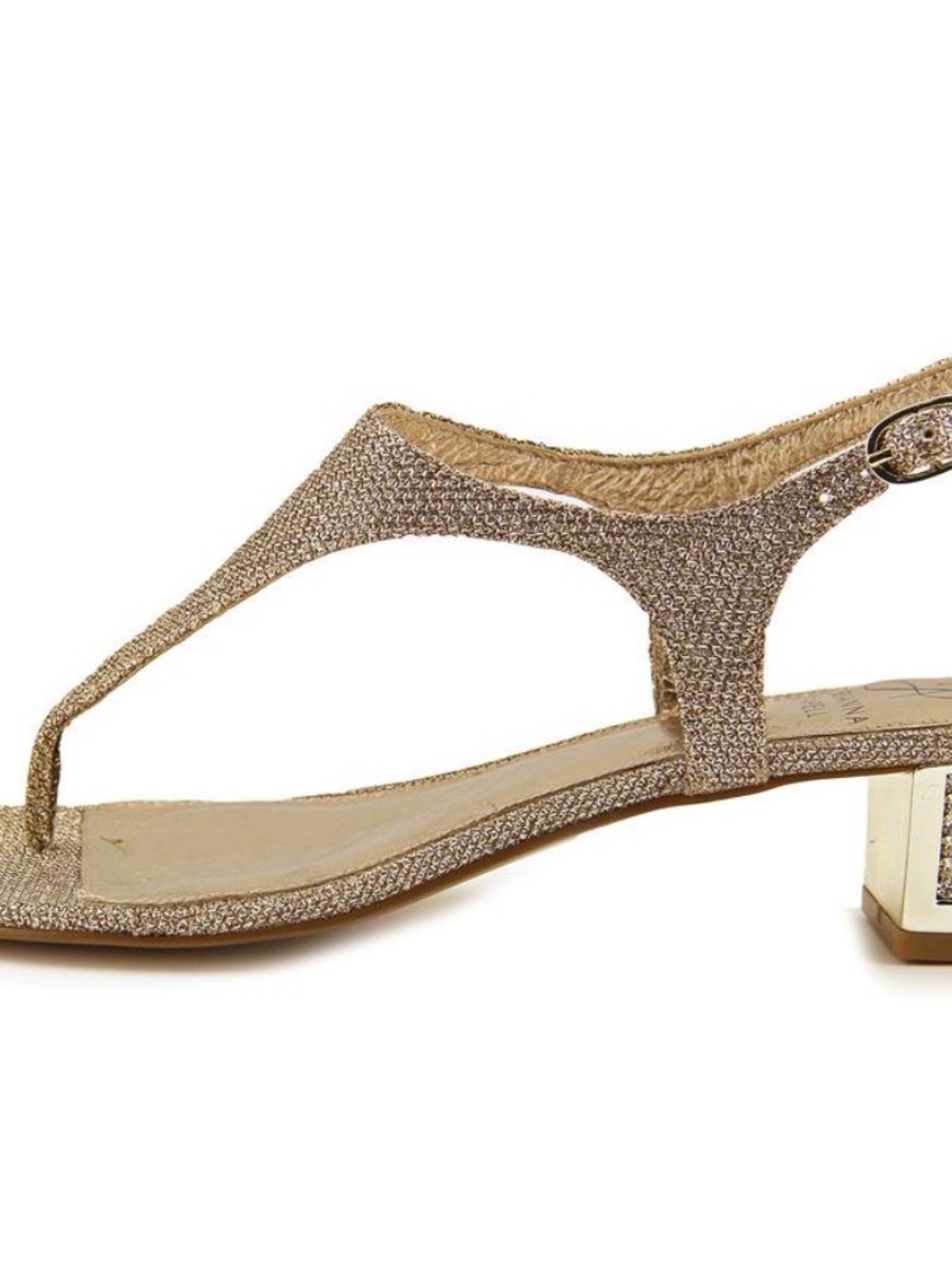 New Adrianna Papell Women's Gold Metallic T-Strap Low Block Heel Sandal 9.5